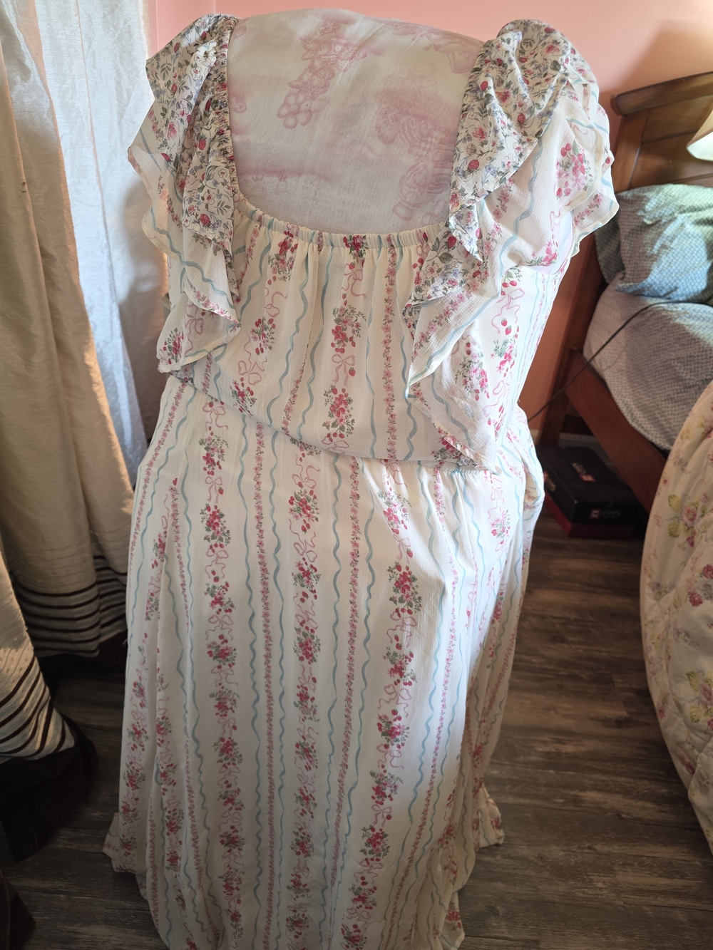 torrid Cream Floral Stripe Maxi Dress with Pink Accents - Picture 7 of 10